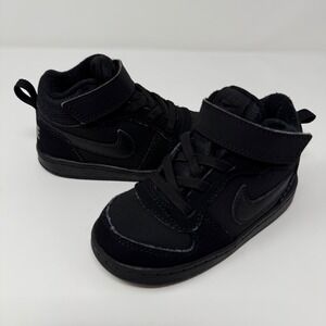 Nike Court Borough Mid‎ 2 Shoes Size 7 Black Hook Loop Strap Toddler Kids